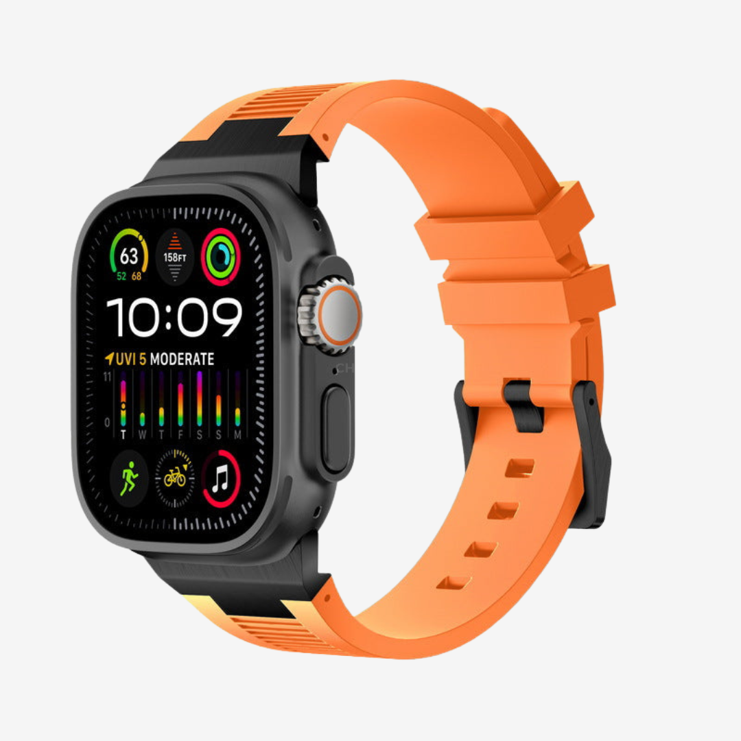 AP New Connector Silicone Band For Apple Watch - Orange / Black / 44mm/45mm/46mm - Watch Band
