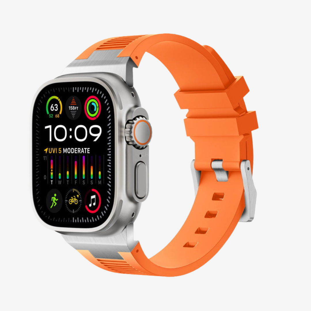 AP New Connector Silicone Band For Apple Watch - Orange / Silver / 44mm/45mm/46mm - Watch Band