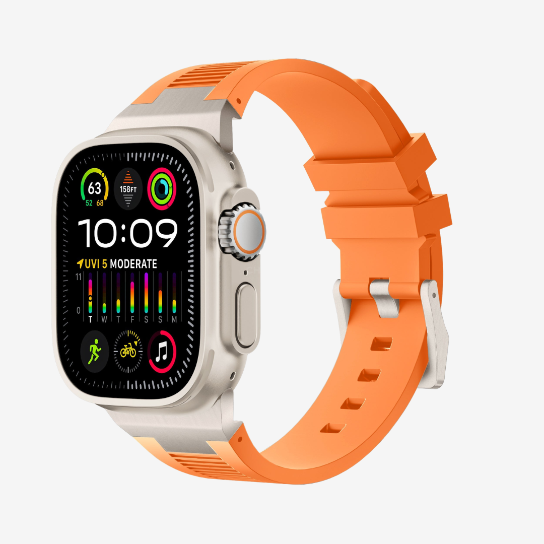 AP New Connector Silicone Band For Apple Watch - Orange / Titanium / 44mm/45mm/46mm - Watch Band