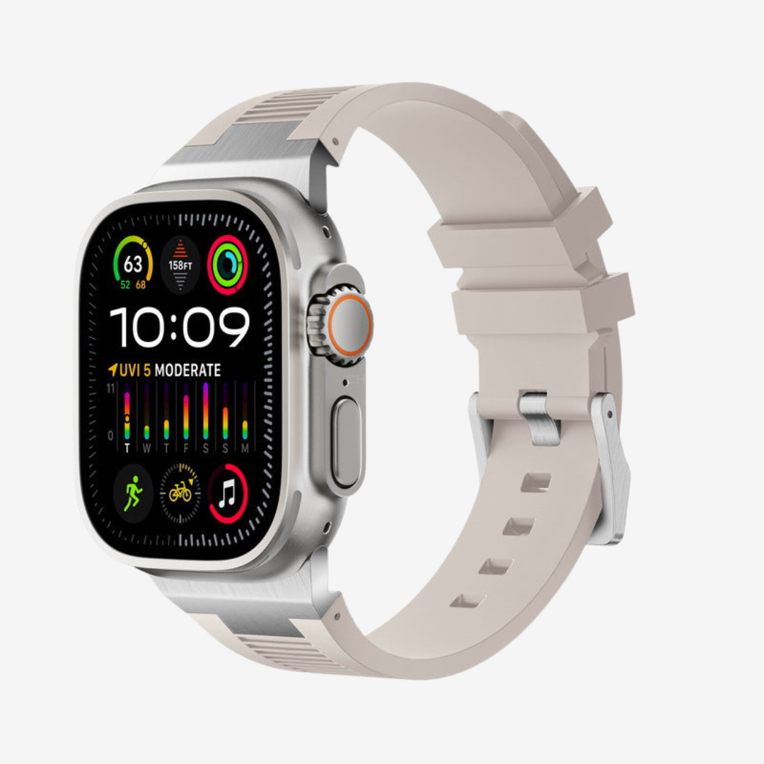 AP New Connector Silicone Band For Apple Watch - Starlight / Silver / 44mm/45mm/46mm - Watch Band