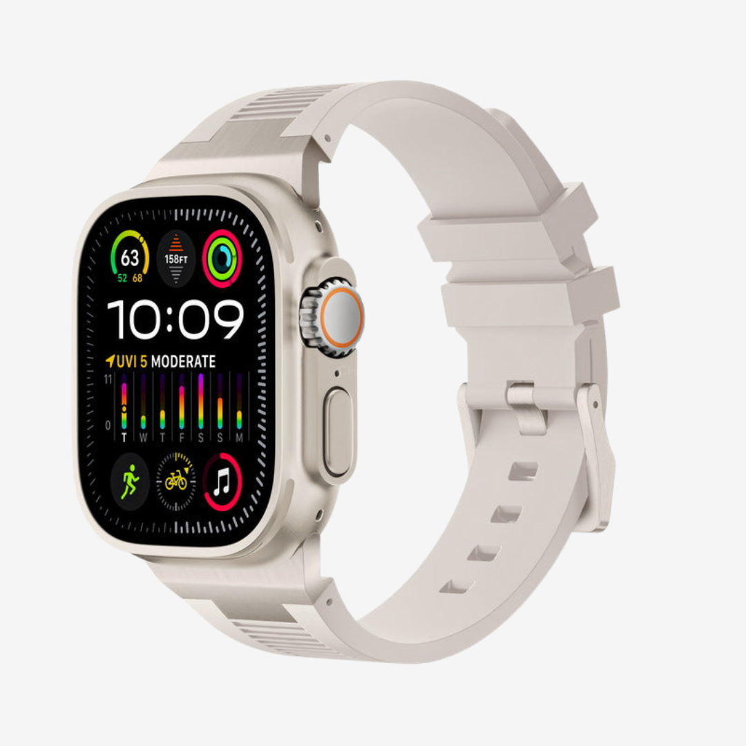 AP New Connector Silicone Band For Apple Watch - Starlight / Titanium / 44mm/45mm/46mm - Watch Band
