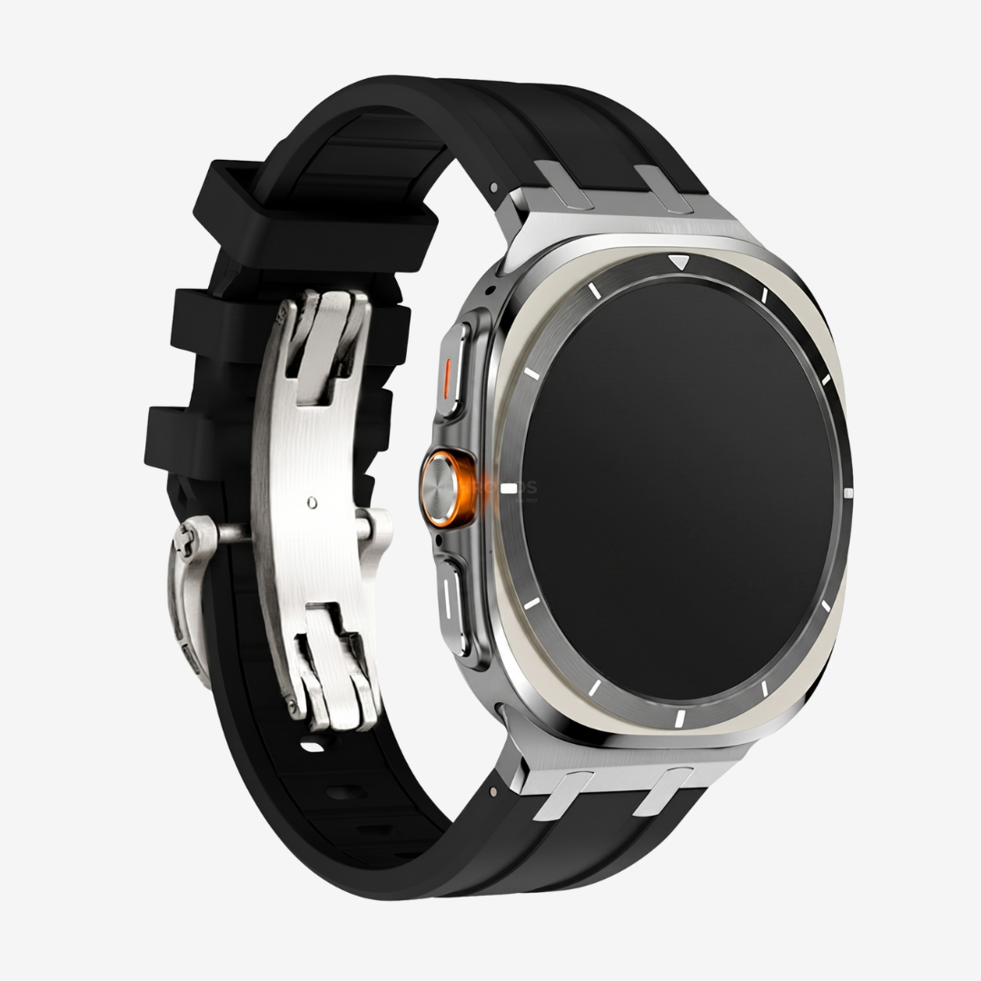 AP Thick Silicone Band For Galaxy Watch Ultra - Black-Silver Buckle / Galaxy Watch Ultra 47mm - Watch Band