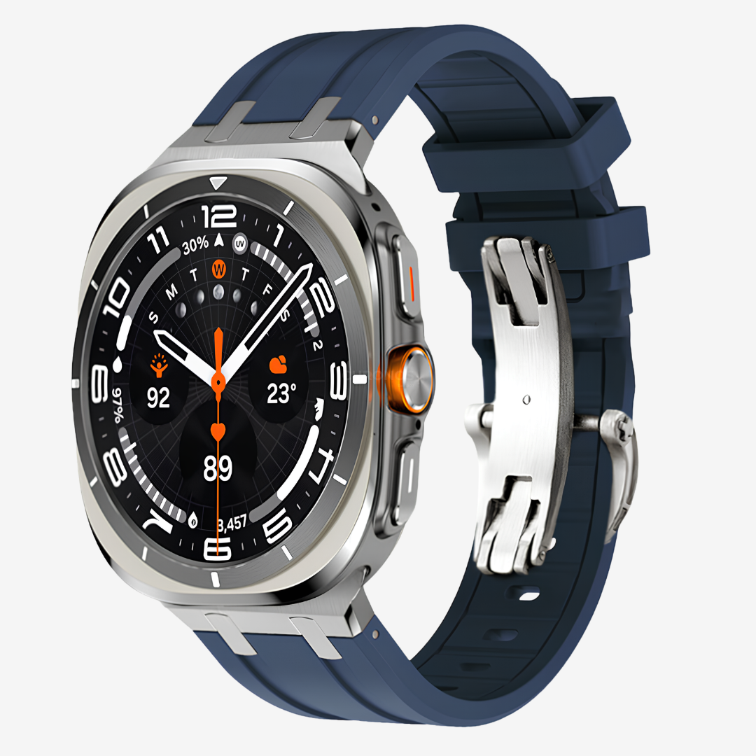 AP Thick Silicone Band For Galaxy Watch Ultra - Blue-Silver Buckle / Galaxy Watch Ultra 47mm - Watch Band