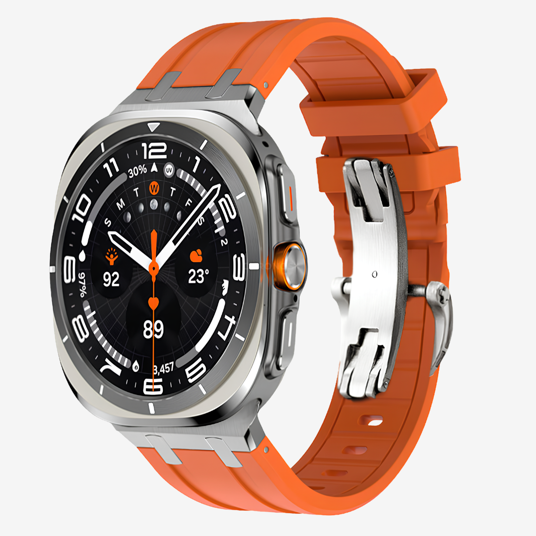 AP Thick Silicone Band For Galaxy Watch Ultra - Orange-Silver Buckle / Galaxy Watch Ultra 47mm - Watch Band