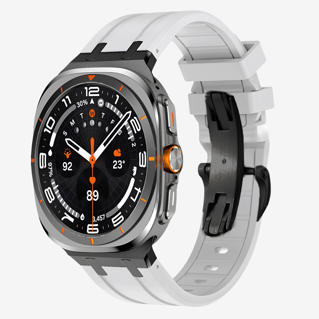 AP Thick Silicone Band For Galaxy Watch Ultra - White-Black Buckle / Galaxy Watch Ultra 47mm - Watch Band