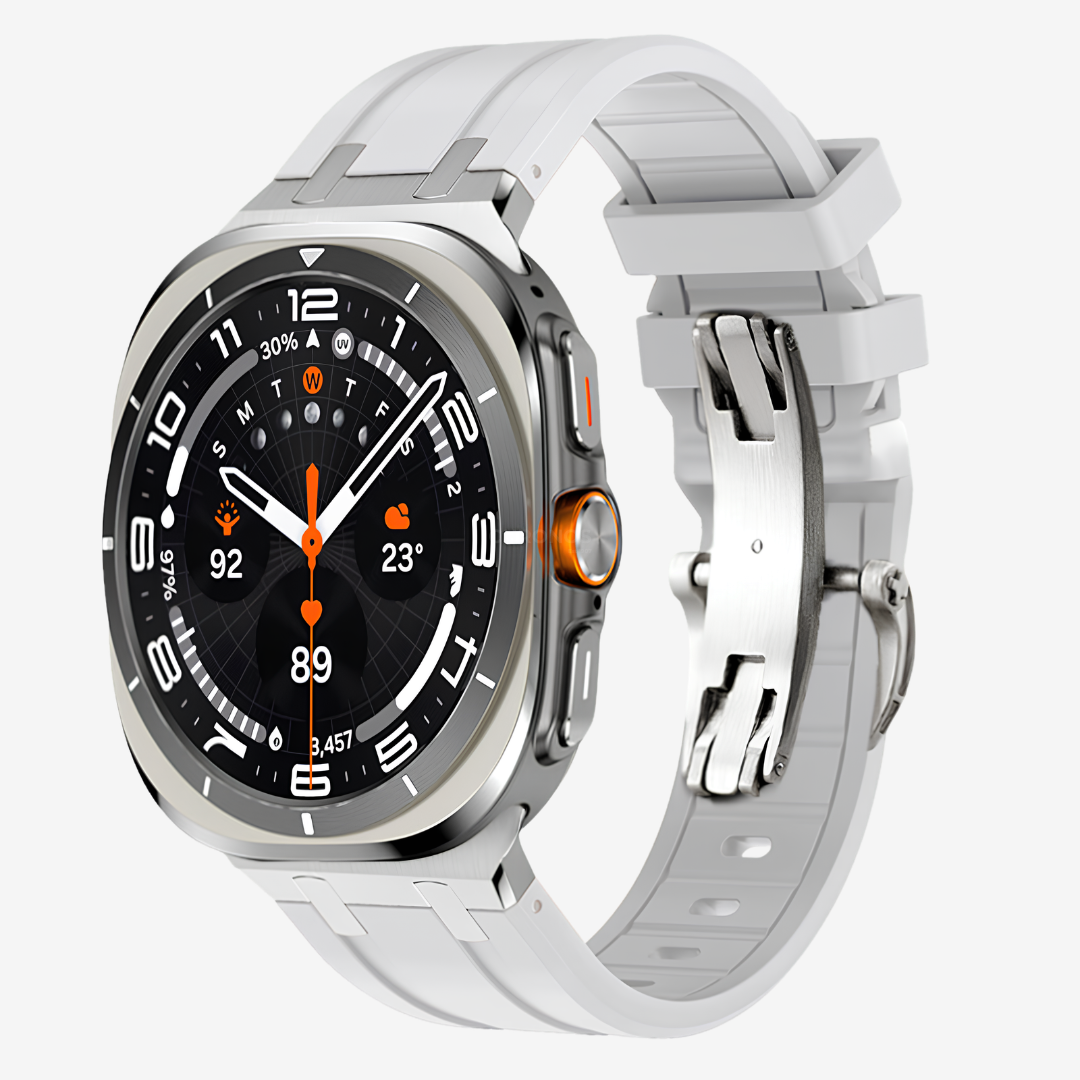 AP Thick Silicone Band For Galaxy Watch Ultra - White-Silver Buckle / Galaxy Watch Ultra 47mm - Watch Band