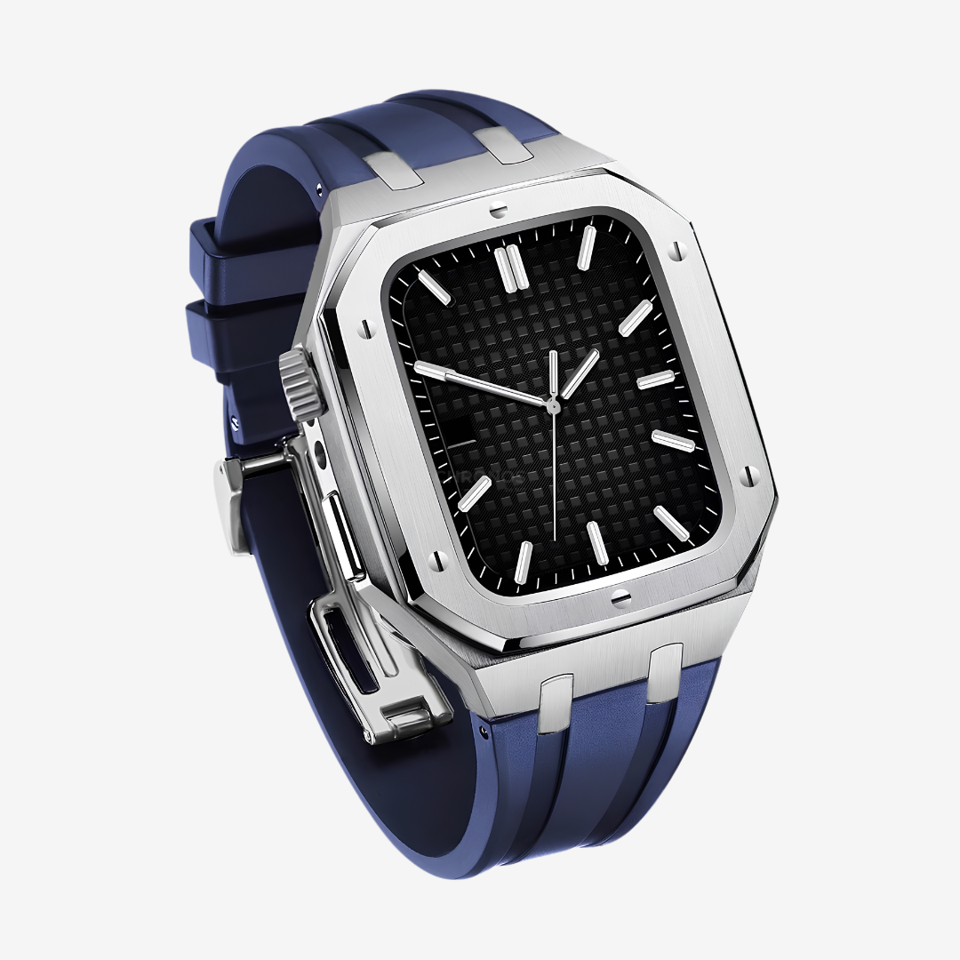 AP9006 Silicone Band Stainless Steel Case Retrofit Kit For Apple Watch - Blue / Series SE/4/5/6 - 44mm - Watch Case