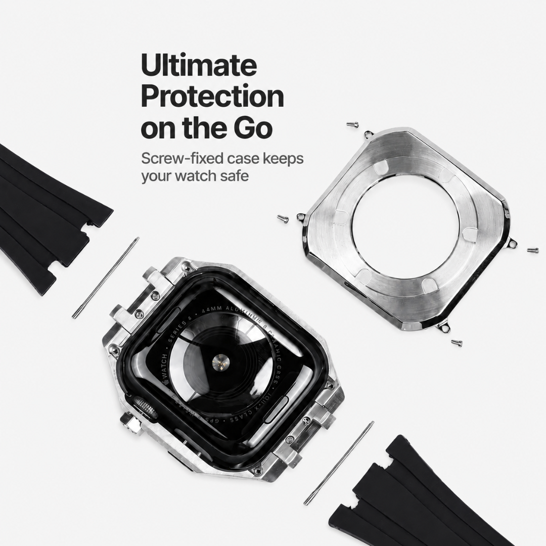 AP9006 Silicone Band Stainless Steel Case Retrofit Kit For Apple Watch - Watch Case