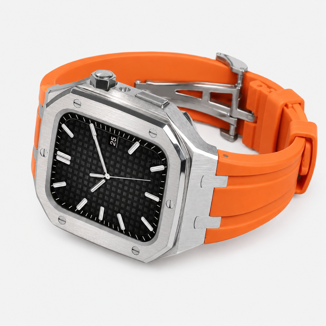 AP9006 Silicone Band Stainless Steel Case Retrofit Kit For Apple Watch - Watch Case