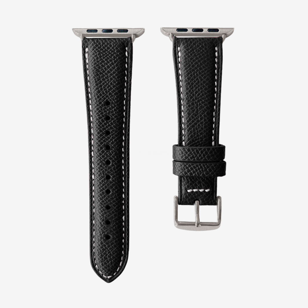 Apple Watch Band - Grained Genuine Leather - Black / Titanium / 44/45/46/49mm - Watch Band