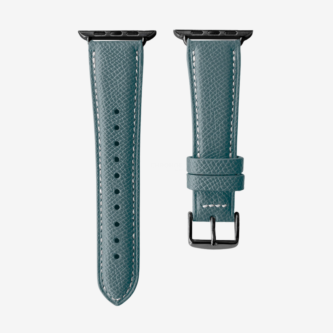 Apple Watch Band - Grained Genuine Leather - Blue-Grey / Black / 44/45/46/49mm - Watch Band