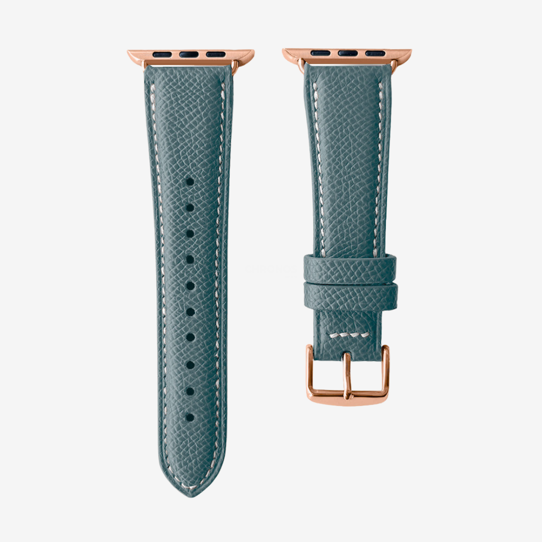 Apple Watch Band - Grained Genuine Leather - Blue-Grey / Rose Gold / 44/45/46/49mm - Watch Band