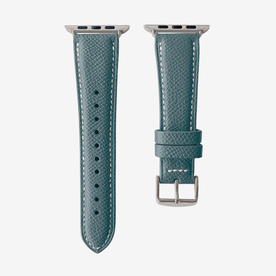 Apple Watch Band - Grained Genuine Leather - Blue-Grey / Titanium / 44/45/46/49mm - Watch Band