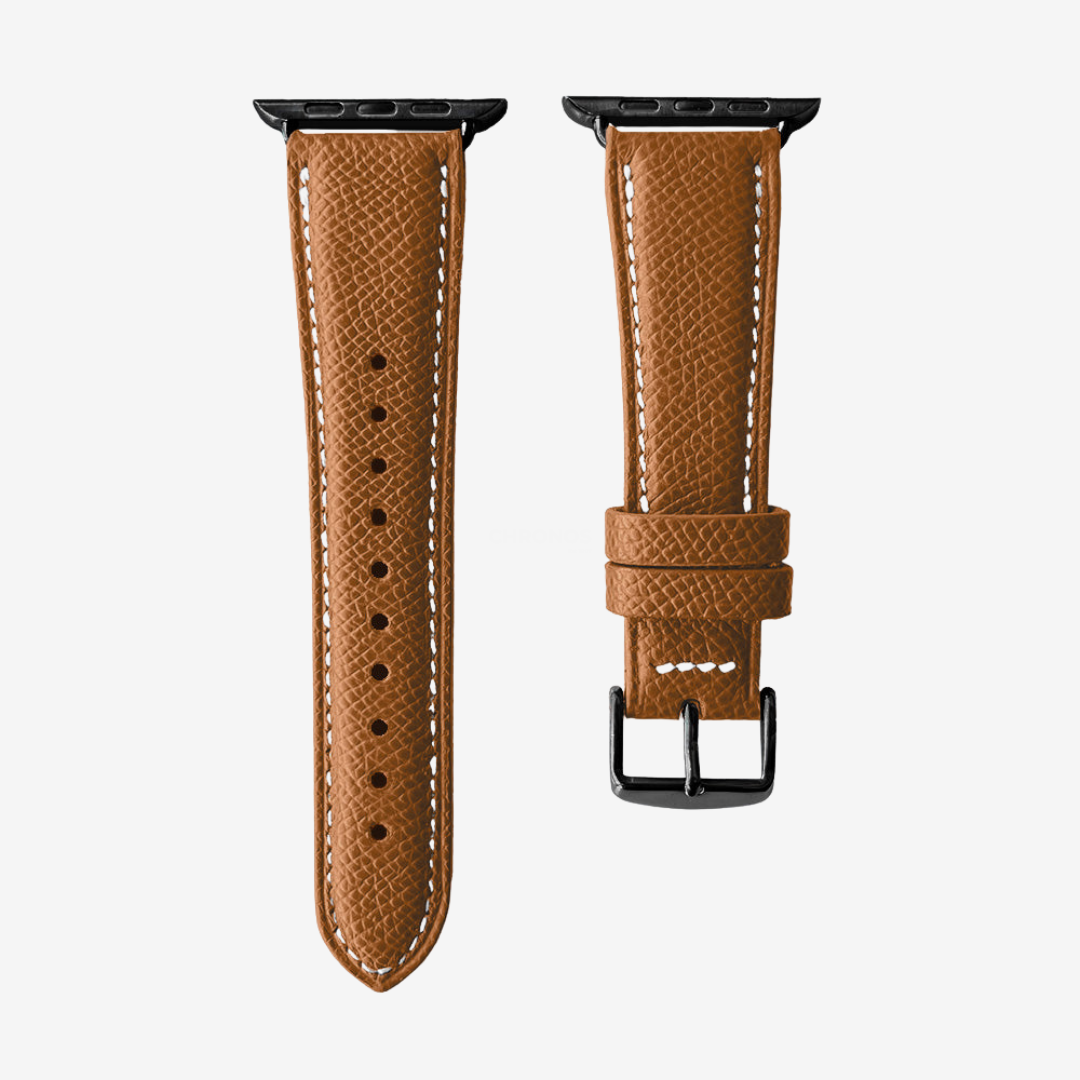 Apple Watch Band - Grained Genuine Leather - Brown Gold / Black / 44/45/46/49mm - Watch Band