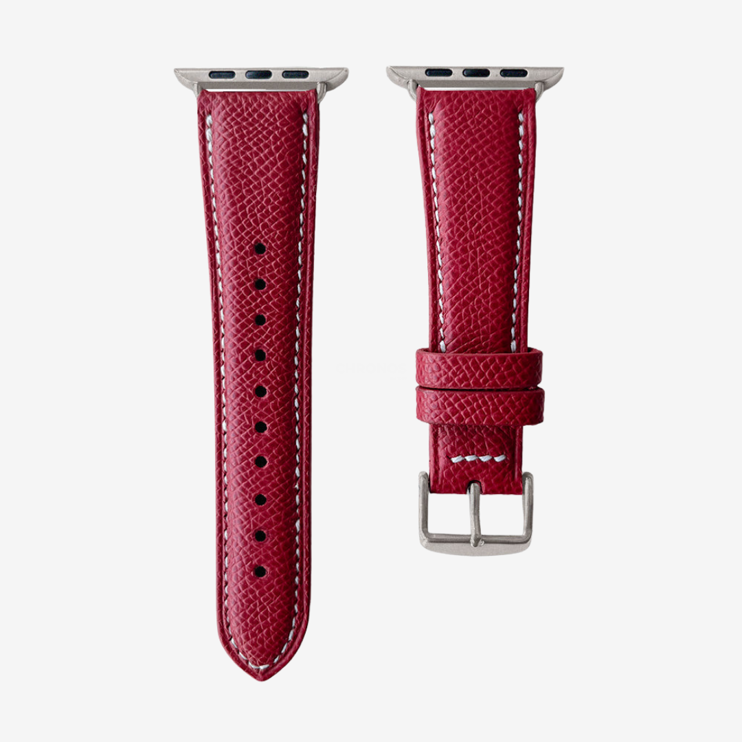 Apple Watch Band - Grained Genuine Leather - Carmine Red / Titanium / 44/45/46/49mm - Watch Band