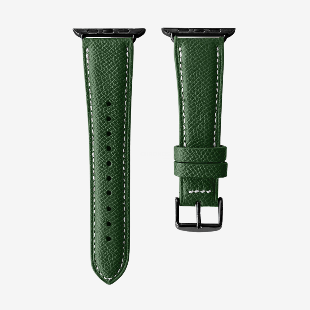 Apple Watch Band - Grained Genuine Leather - Fir Green / Black / 44/45/46/49mm - Watch Band