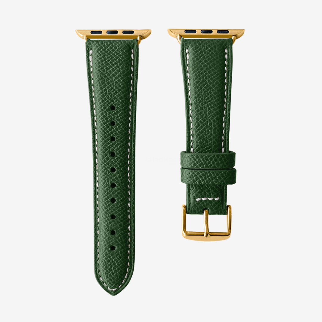 Apple Watch Band - Grained Genuine Leather - Fir Green / Gold / 44/45/46/49mm - Watch Band