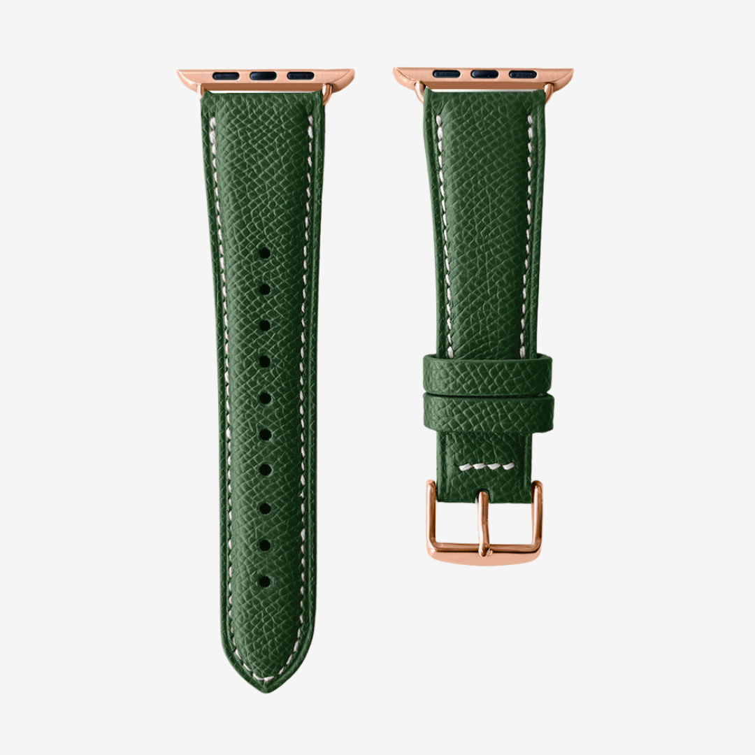 Apple Watch Band - Grained Genuine Leather - Fir Green / Rose Gold / 44/45/46/49mm - Watch Band