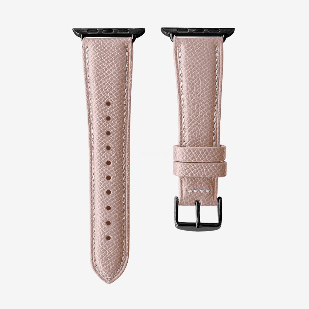 Apple Watch Band - Grained Genuine Leather - Pale Pink / Black / 44/45/46/49mm - Watch Band