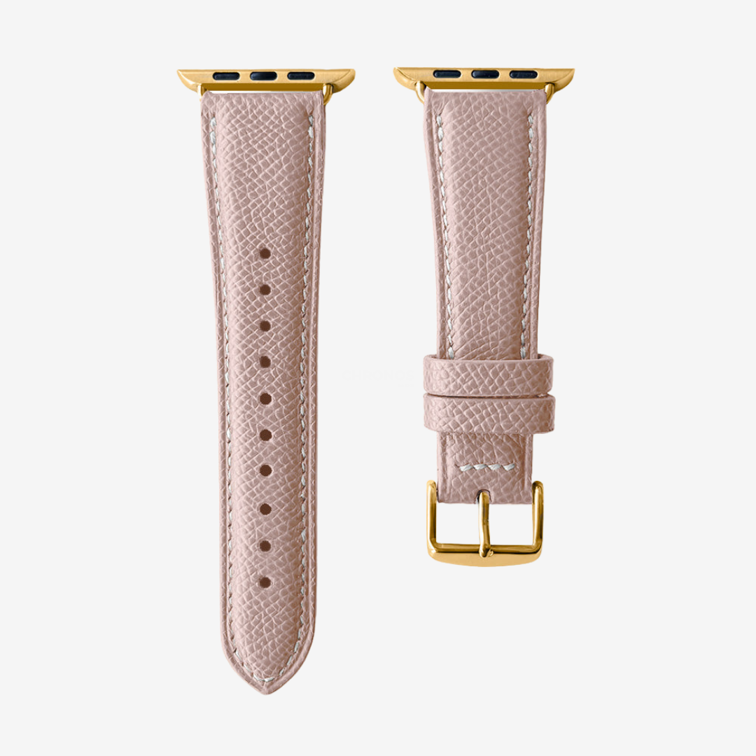 Apple Watch Band - Grained Genuine Leather - Pale Pink / Gold / 44/45/46/49mm - Watch Band