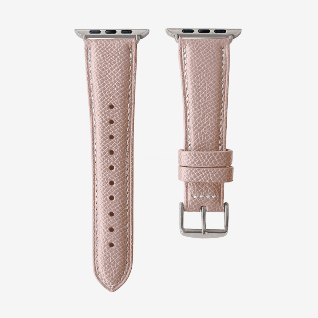 Apple Watch Band - Grained Genuine Leather - Pale Pink / Titanium / 44/45/46/49mm - Watch Band