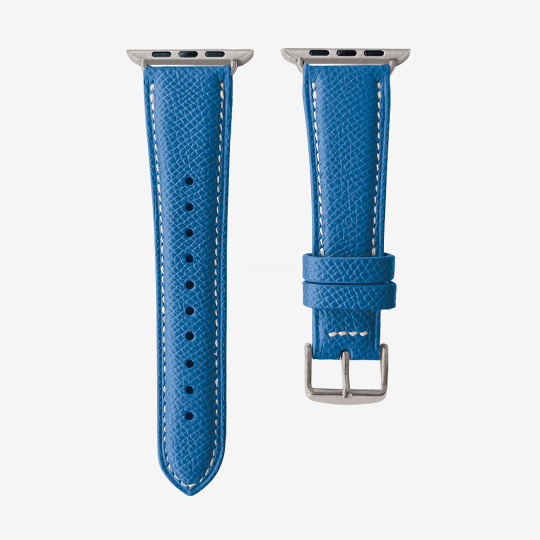 Apple Watch Band - Grained Genuine Leather - Royal Blue / Titanium / 44/45/46/49mm - Watch Band
