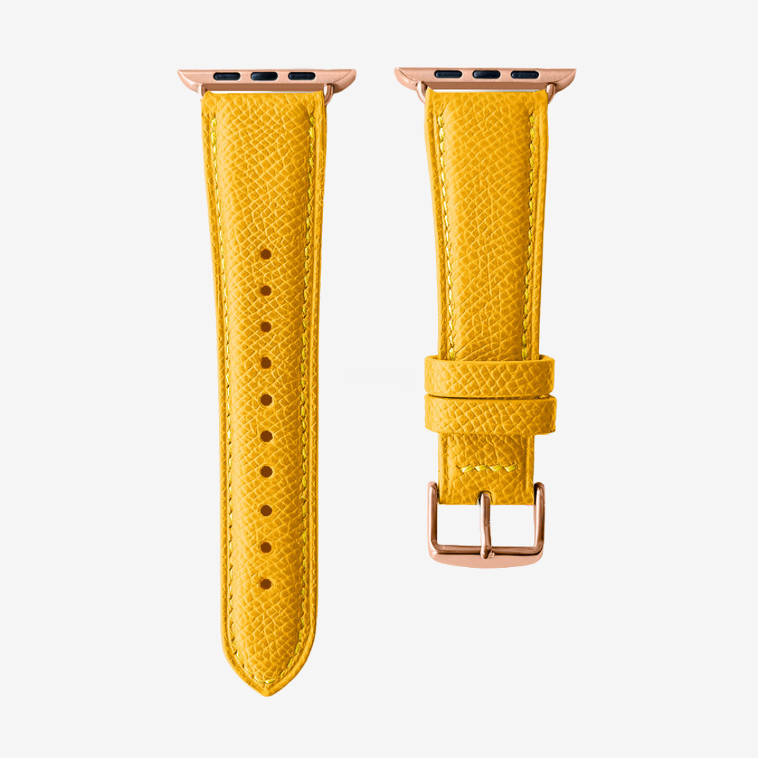 Apple Watch Band - Grained Genuine Leather - Tangerine Yellow / Rose Gold / 44/45/46/49mm - Watch Band