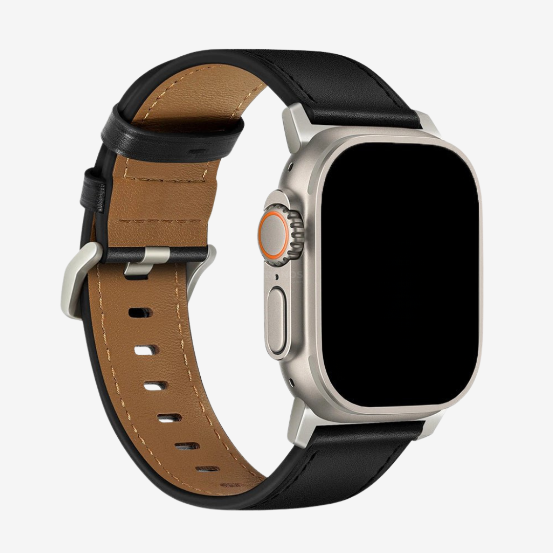 Apple Watch Band - Italian Leather - Black / Titanium / 44/45/46/49mm - Watch Band