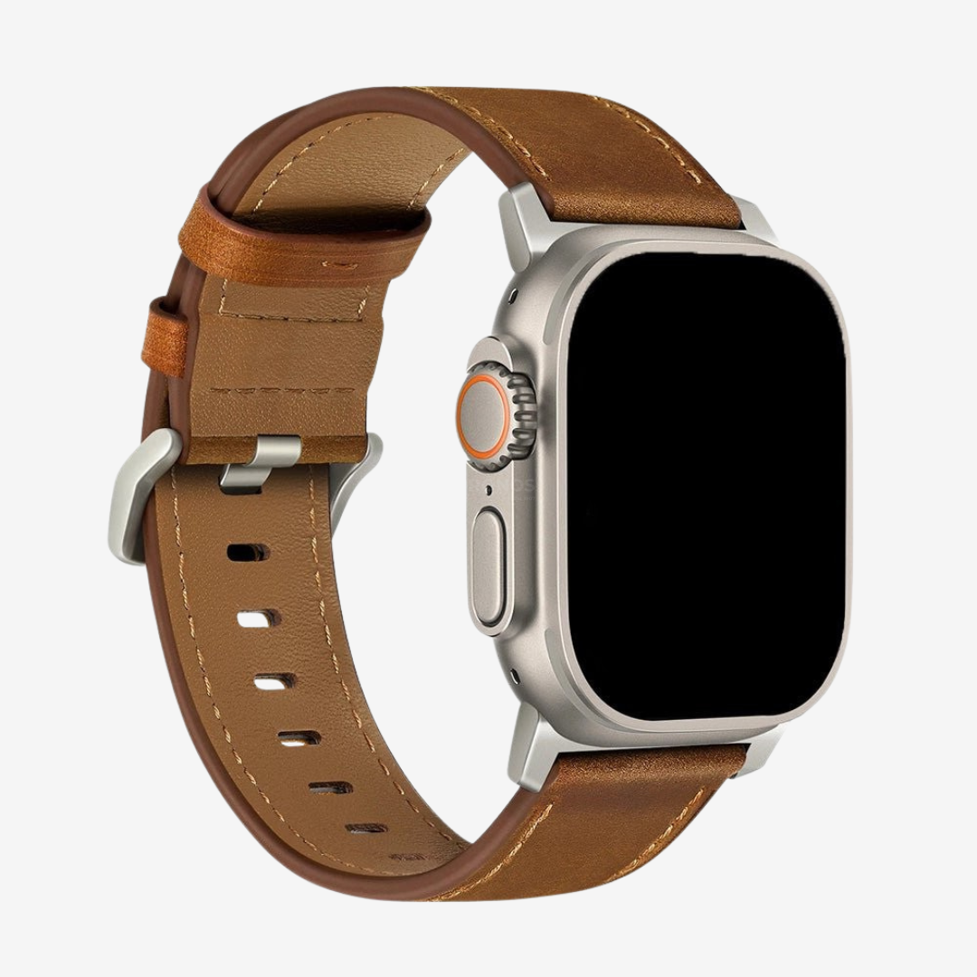 Apple Watch Band - Italian Leather - Brown / Titanium / 44/45/46/49mm - Watch Band