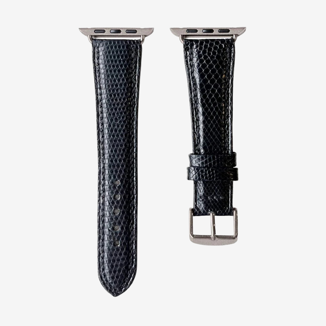 Apple Watch Band - Lizard Print Genuine Leather - Black / Titanium / 44/45/46/49mm - Watch Band