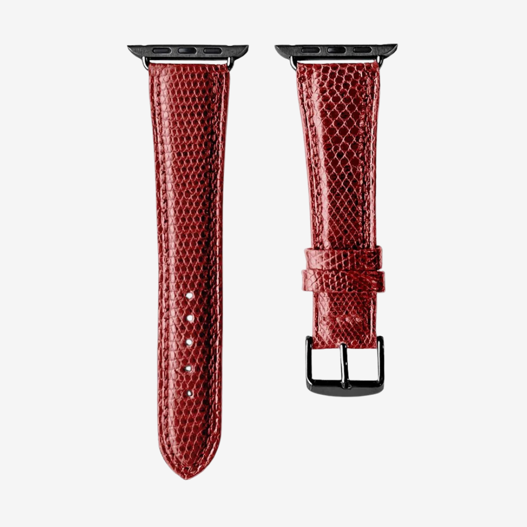 Apple Watch Band - Lizard Print Genuine Leather - Copper / Black / 44/45/46/49mm - Watch Band