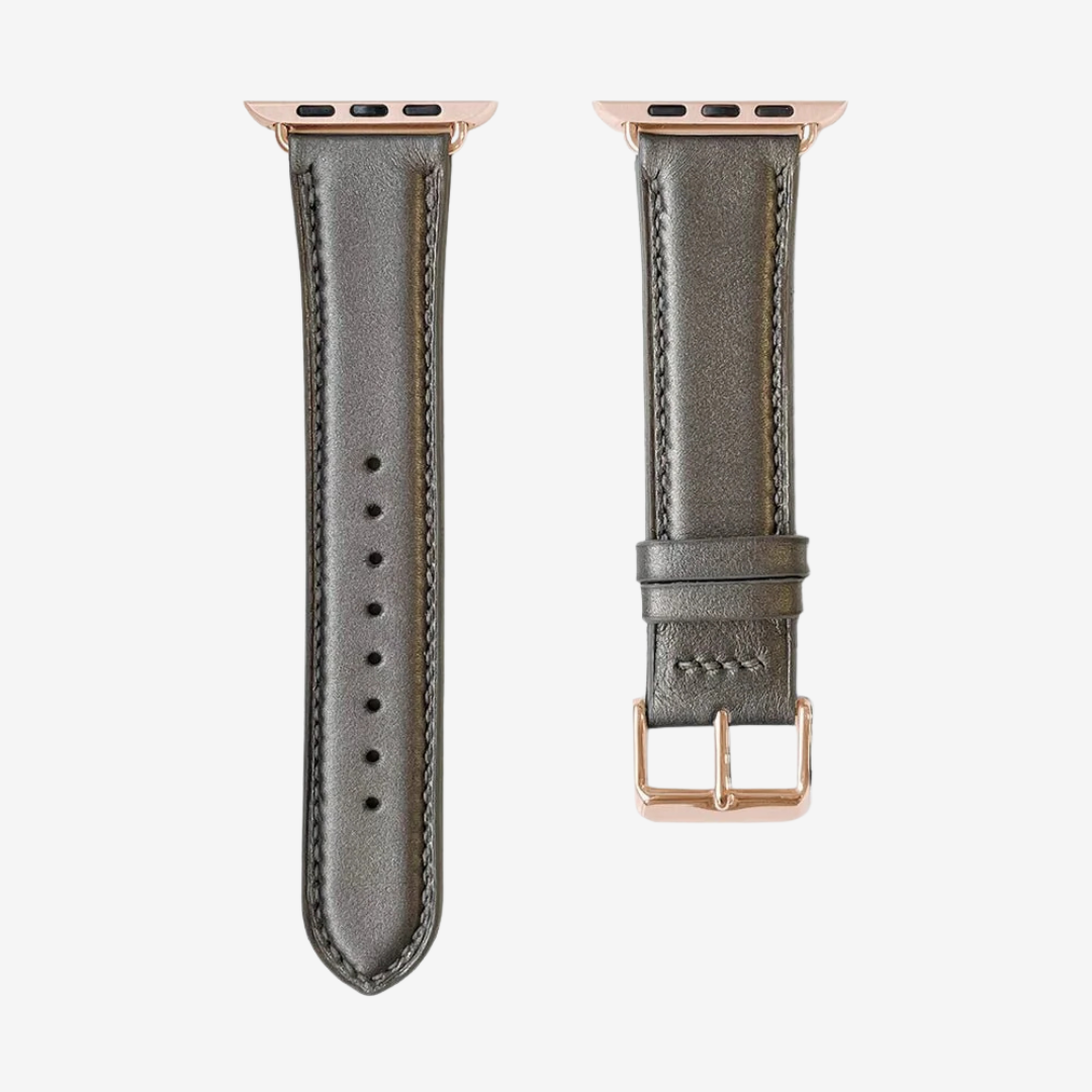 Apple Watch Band - Metallic Genuine Leather - Amber Glow / Rose Gold / 44/45/46/49mm - Watch Band