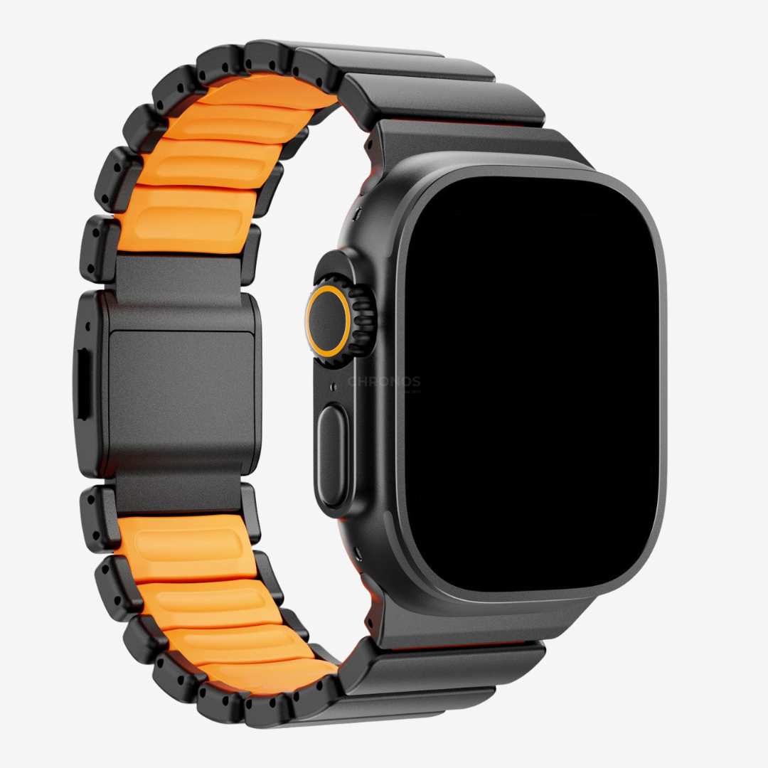 Apple Watch Band - Sport Steel - Black & Orange / 44/45/46/49mm - Watch Band