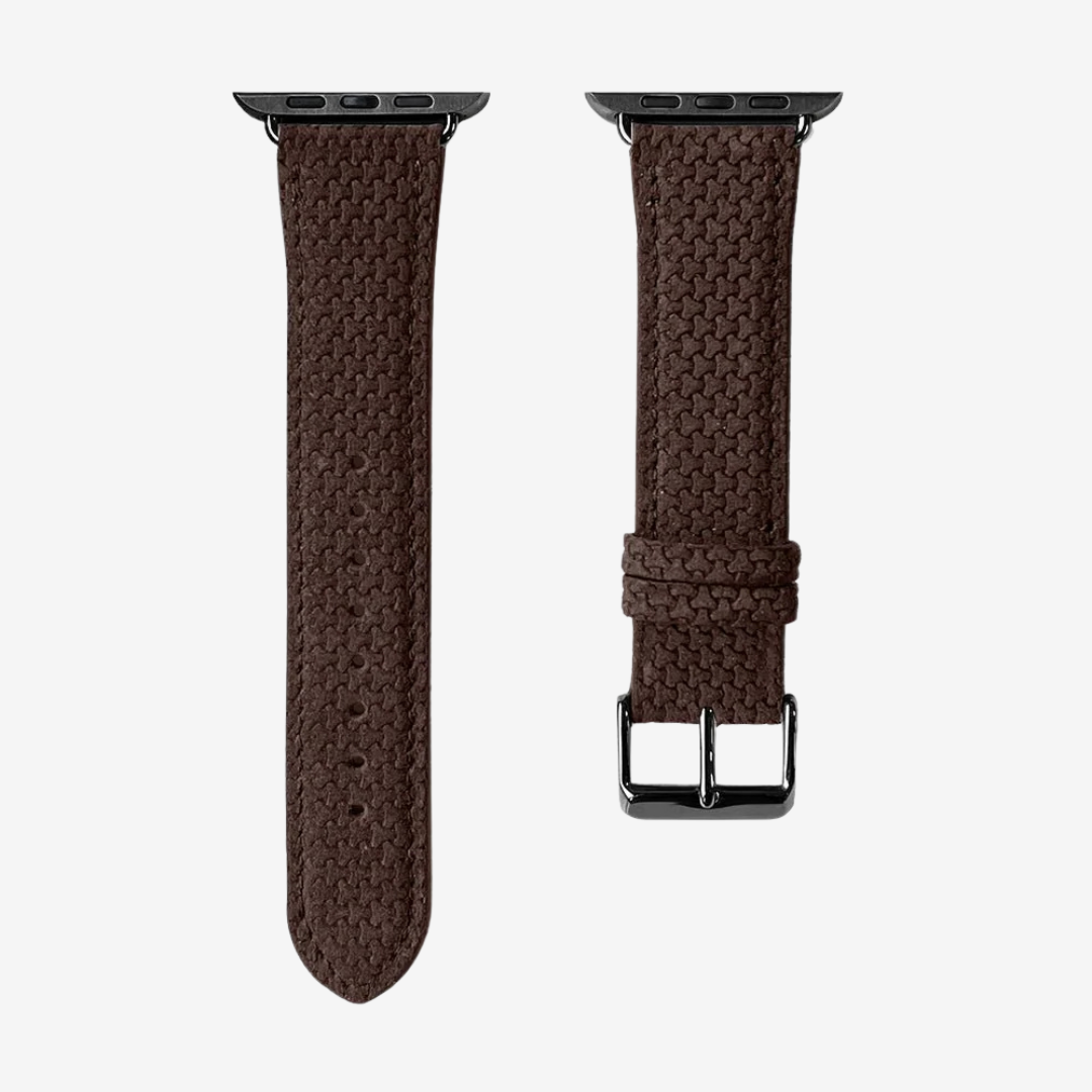 Apple Watch Band - Textured Genuine Leather - Burgundy Chestnut / Black / 44/45/46/49mm - Watch Band