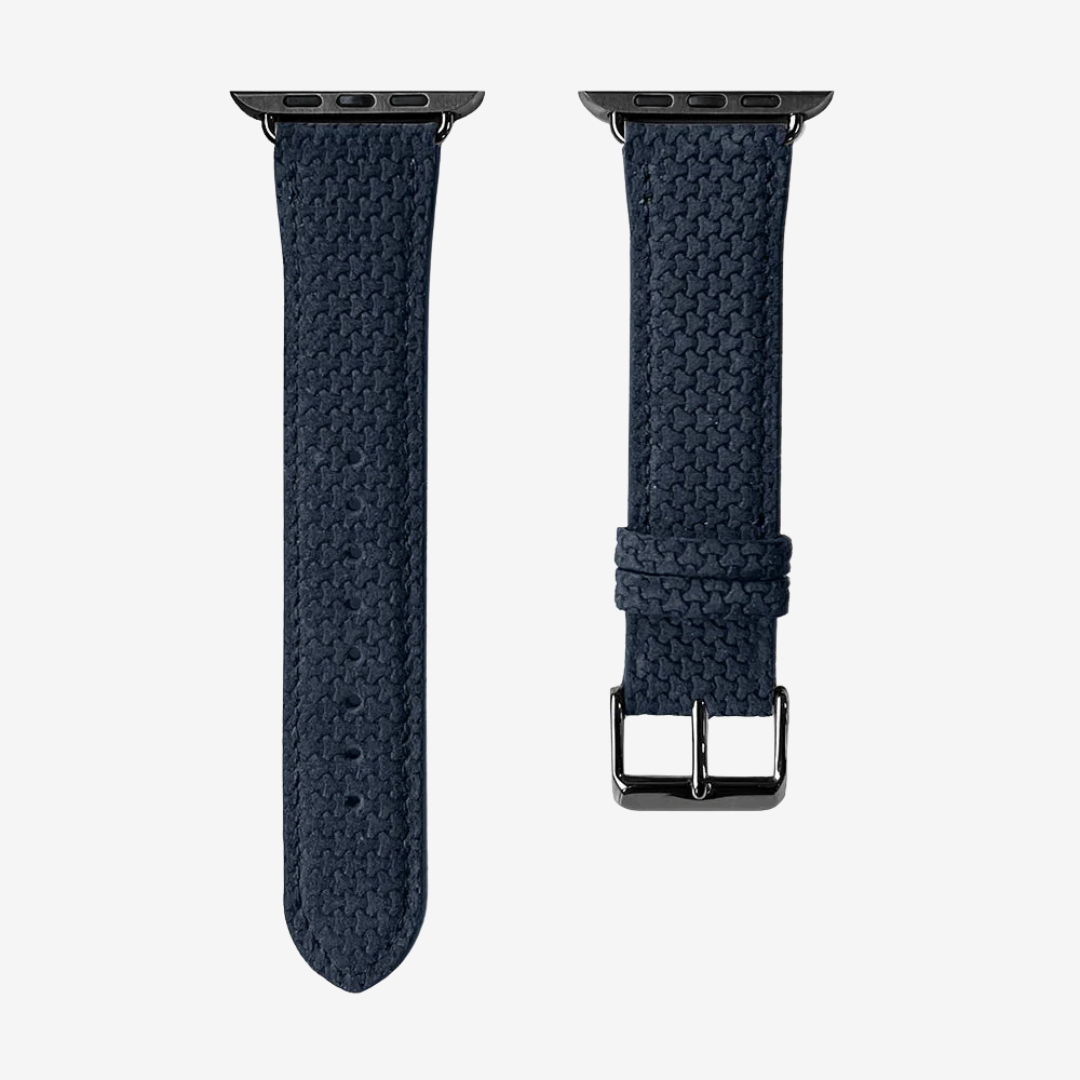 Apple Watch Band - Textured Genuine Leather - Midnight Blue / Black / 44/45/46/49mm - Watch Band