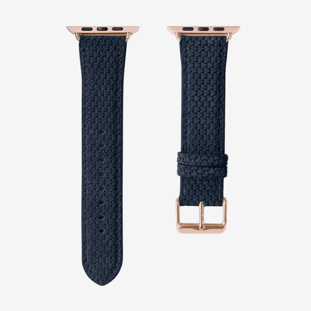 Apple Watch Band - Textured Genuine Leather - Midnight Blue / Rose Gold / 44/45/46/49mm - Watch Band