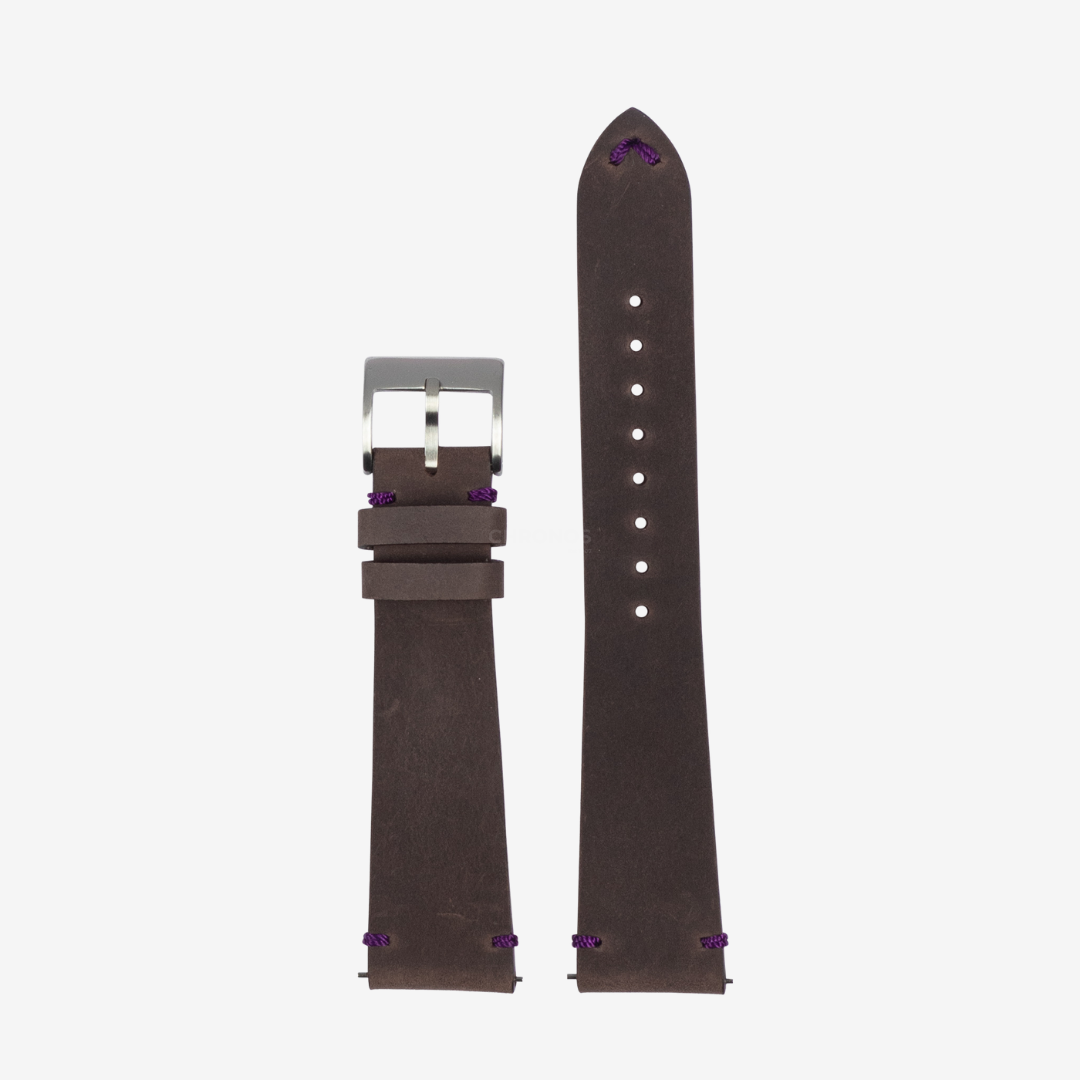 Apple Watch Band - Vintage Crazy Horse Leather - Dark Brown with Violet Stitching - Watch Band