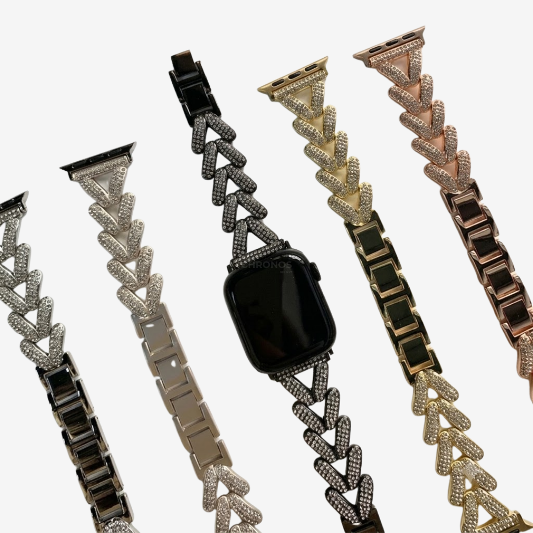 Diamond-encrusted Stainless Steel Band - Watch Band