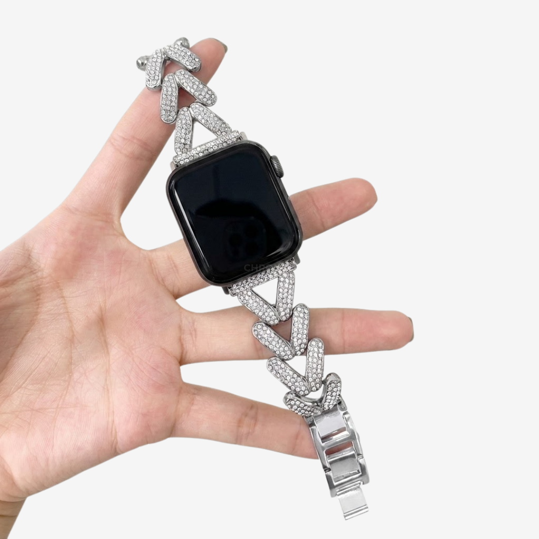 Diamond-encrusted Stainless Steel Band - Watch Band