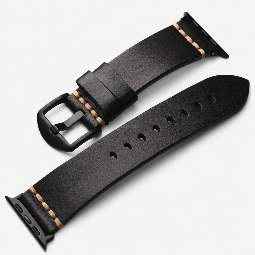 Full-Grain Leather Band for Apple Watch - Black / Black - Watch Band