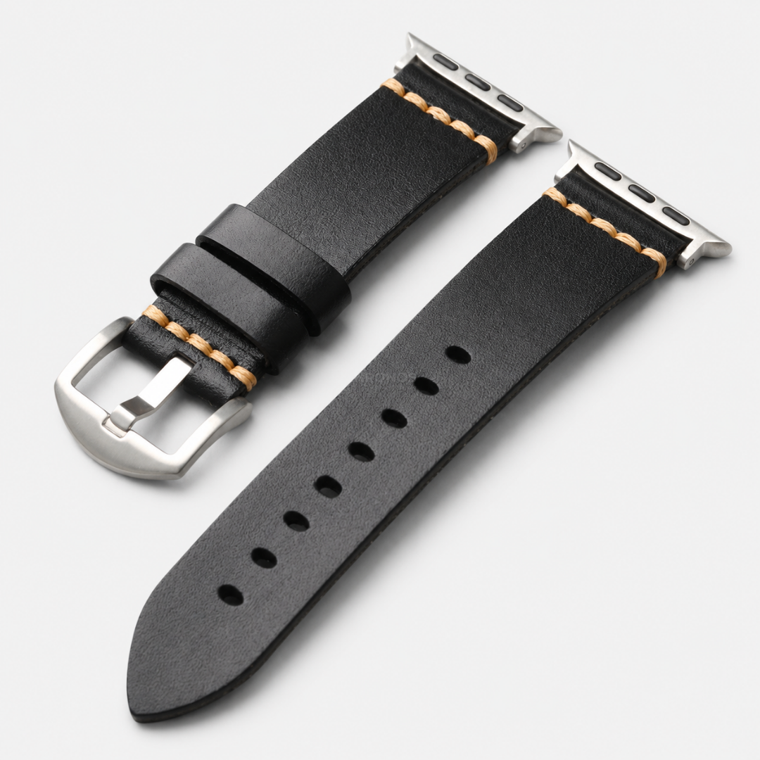 Full-Grain Leather Band for Apple Watch - Black / Silver - Watch Band