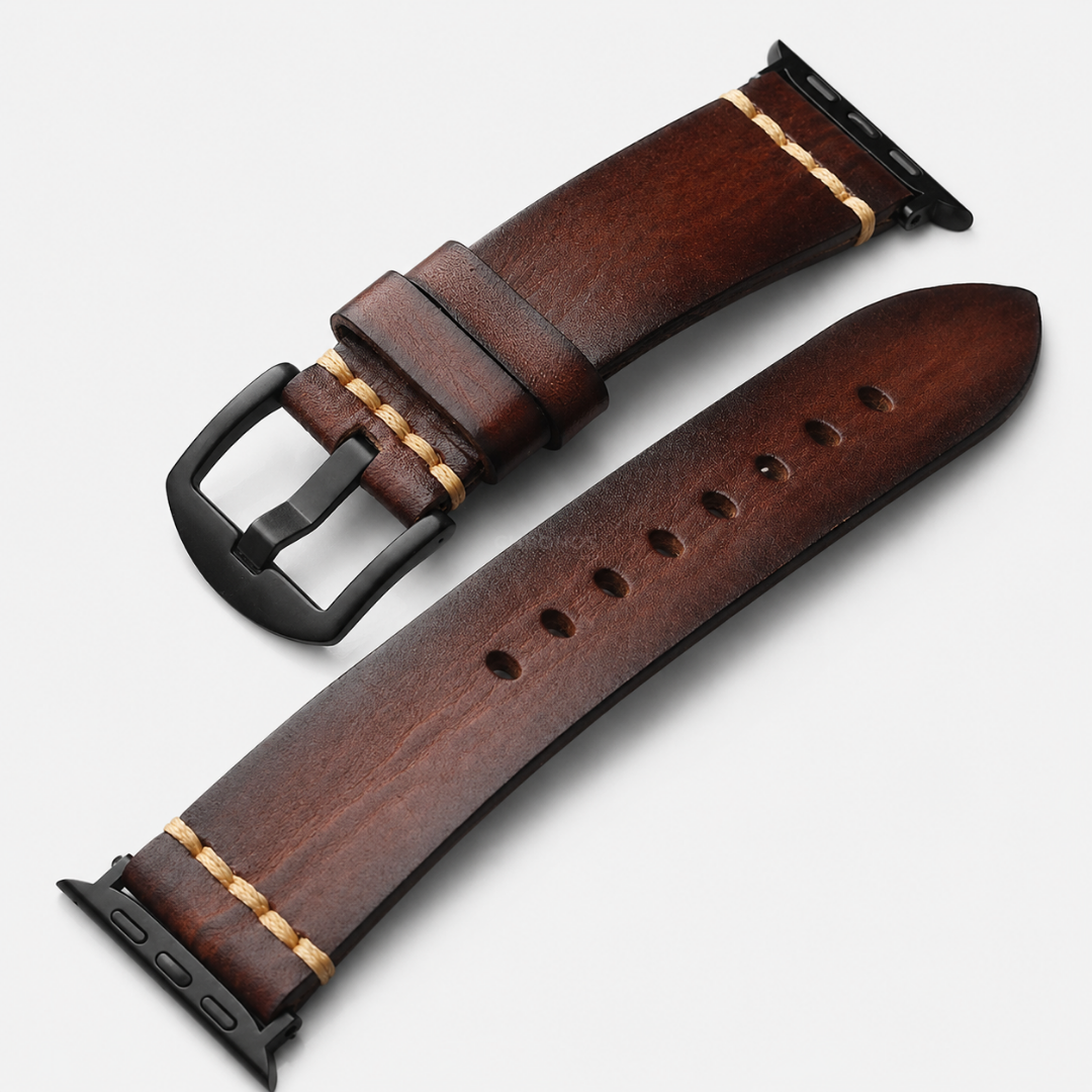 Full-Grain Leather Band for Apple Watch - Red Brown / Black - Watch Band