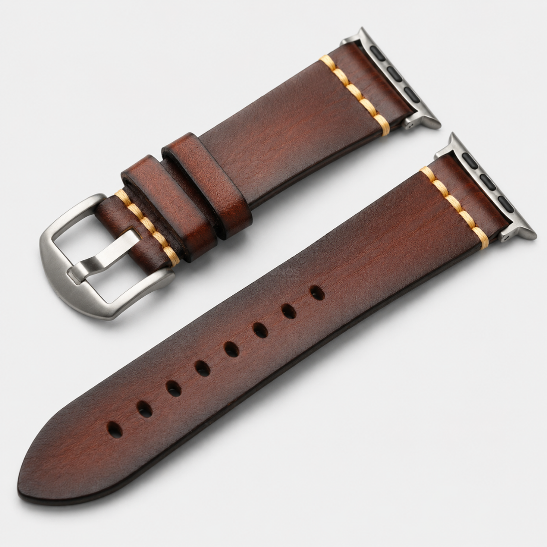 Full-Grain Leather Band for Apple Watch - Red Brown / Silver - Watch Band