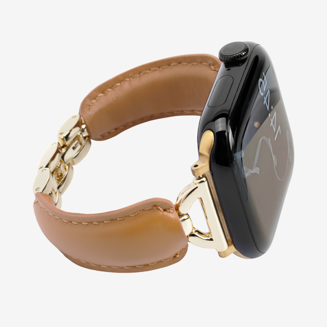Glamour Leather Bracelet - Khaki Gold / 49mm/46mm/45mm/44mm - Watch Band