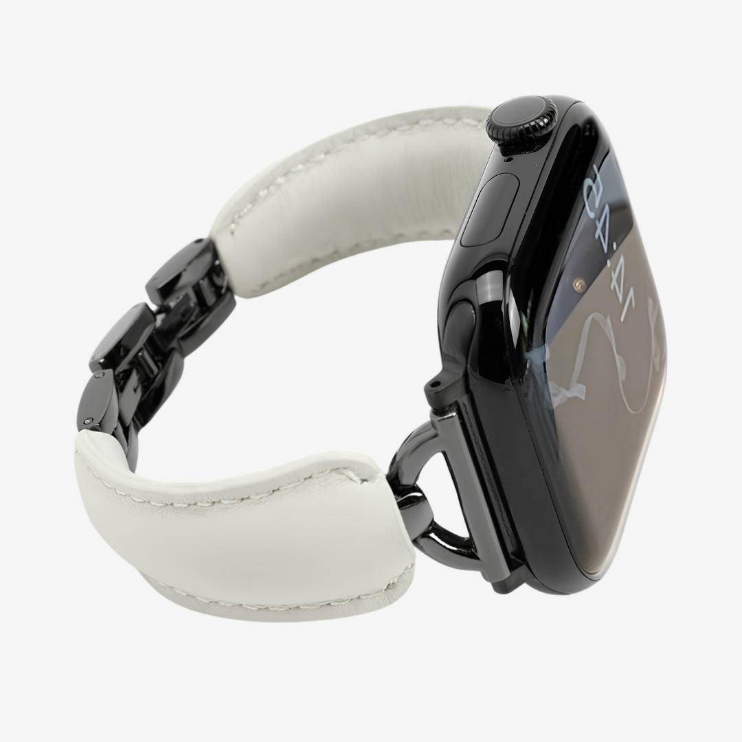 Glamour Leather Bracelet - White Black / 49mm/46mm/45mm/44mm - Watch Band