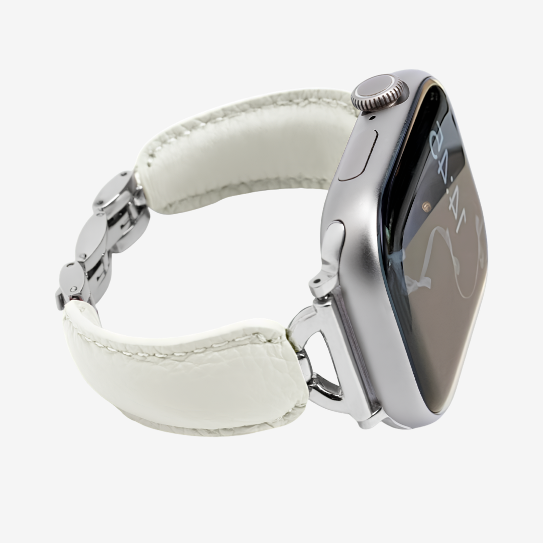 Glamour Leather Bracelet - White Silver / 49mm/46mm/45mm/44mm - Watch Band