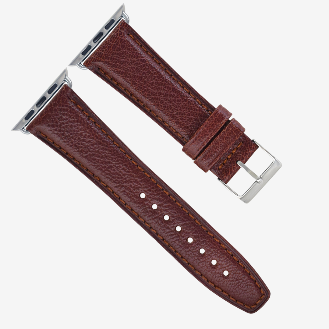 Goatskin Leather Strap For Apple Watch - Brown / Silver / 44mm/45mm/46mm/49mm - Watch Band