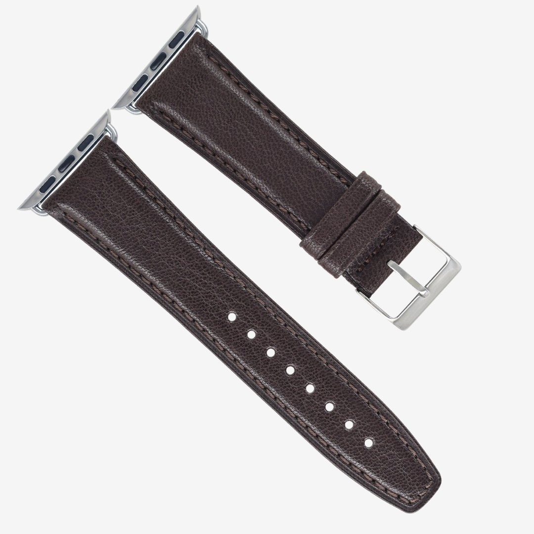 Goatskin Leather Strap For Apple Watch - Dark Brown / Silver / 44mm/45mm/46mm/49mm - Watch Band