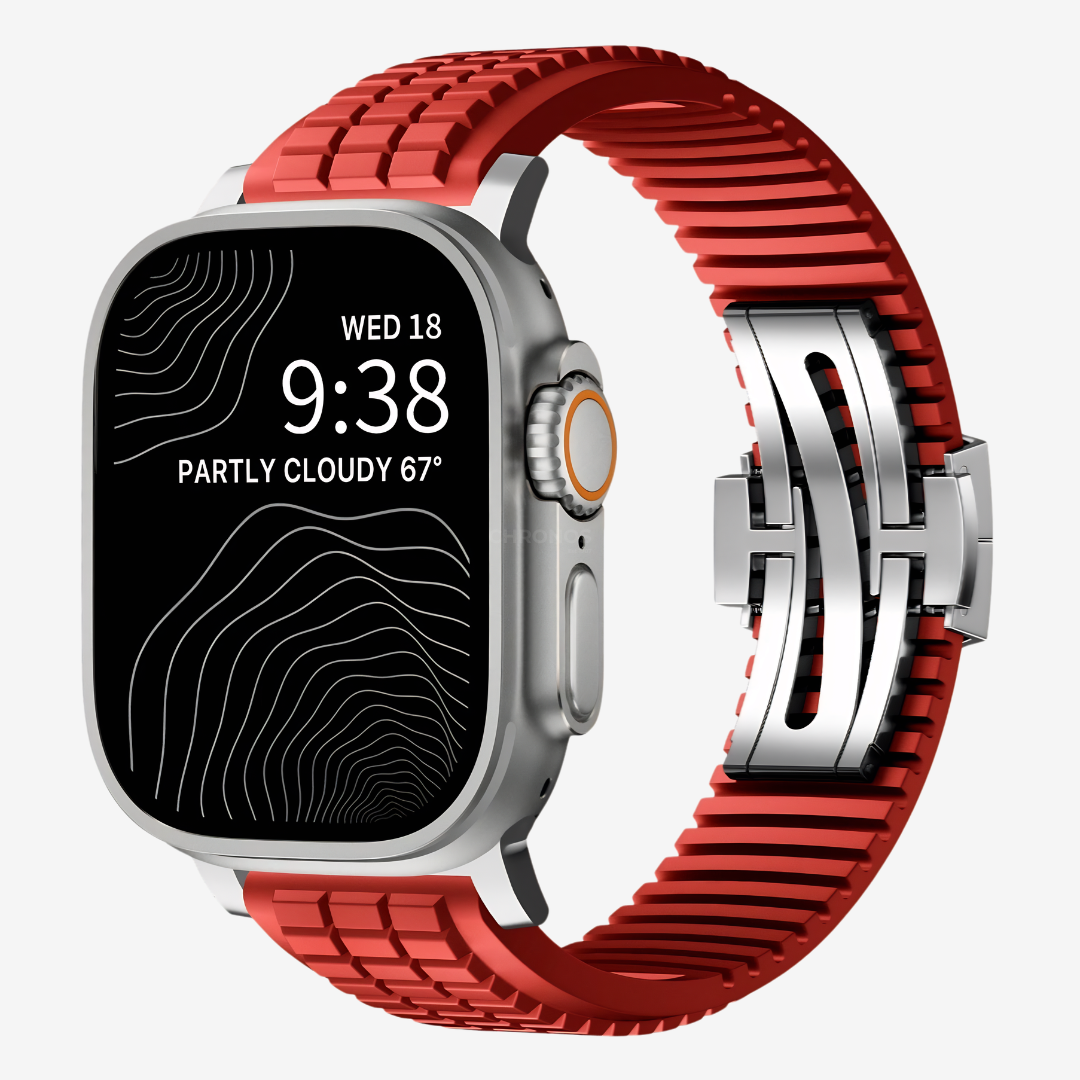 GR Modern Band Upgraded Version For Apple Watch - Red Band-Silver Buckle / 49mm - Watch Band