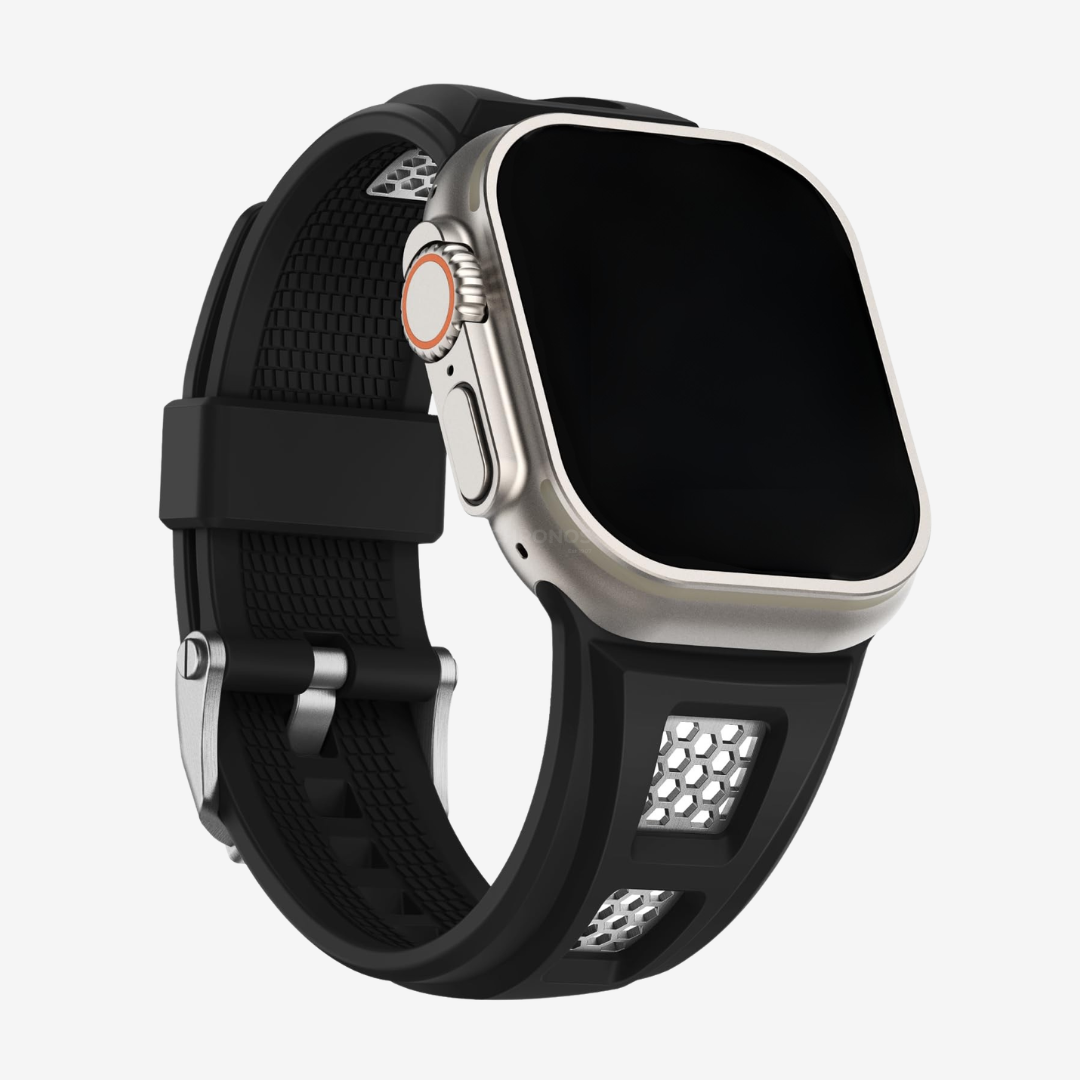 Grid Rugged Silicone Sport Band For Apple Watch - Black / 44mm/45mm/46mm/49mm - Watch Band